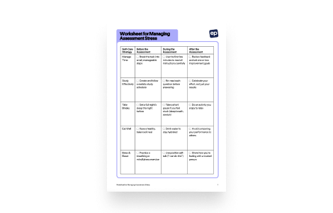 Student Worksheet for Managing Assessment Stress