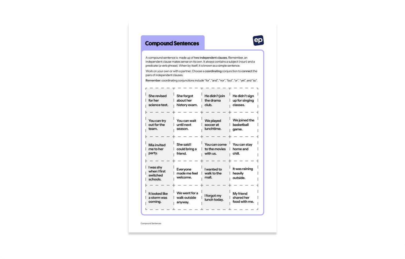 Compound Sentences Worksheet