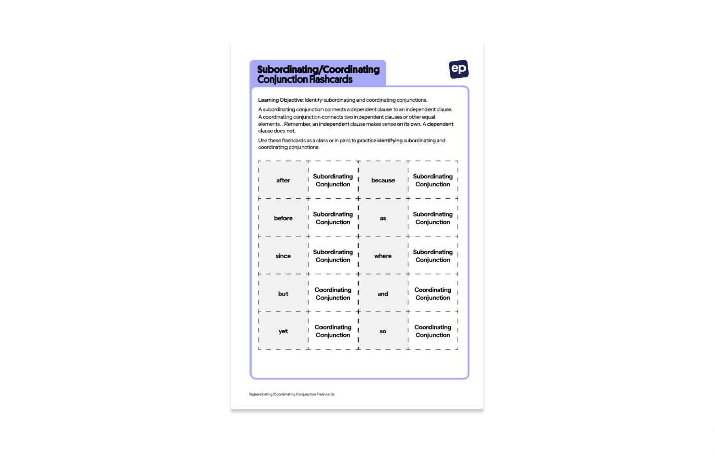 Subordinating and Coordinating Conjunction Flashcards